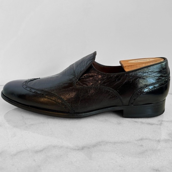 Hugo Boss Handcrafted Wingtip Stitching Loafer Black Leather Mens Shoe RARE main image 8